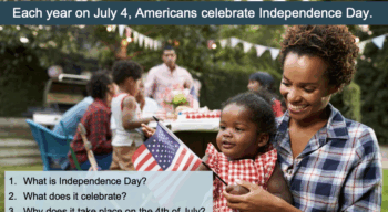 A lesson slide within the 4th of july ESL speaking lesson plan.